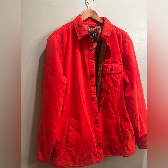 GAP Men's Red Jacket Sherpa lined large fall casual outdoor shirt heavy bright - Picture 16 of 16